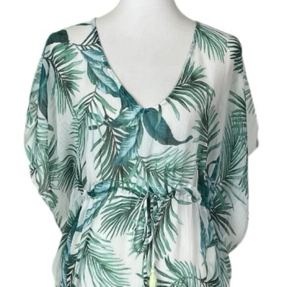 Kona Sol Beach Coverup Midi Dolman Sleeves Green Palm Leaf Women’s Size Small - Picture 5 of 11